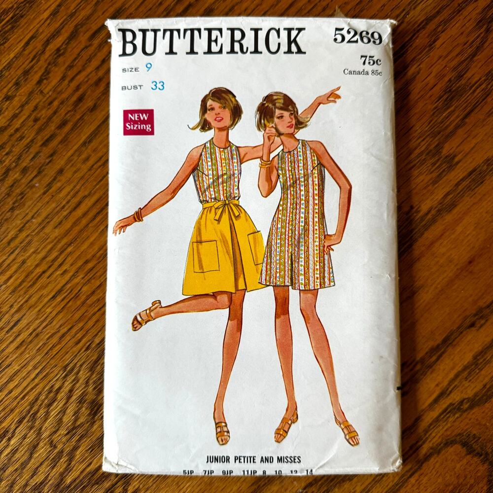 Vintage 1960s Butterick 5269 Sewing Pattern Sz XS Mini Skirt & Jumpsuit COMPLETE